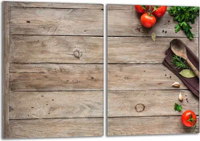 Produktbild von Herdabdeckplatten Set 2x40x52 cm Glaskeramikkochfeld Abdeckung Glas Spritzschutz, Holz Tomaten