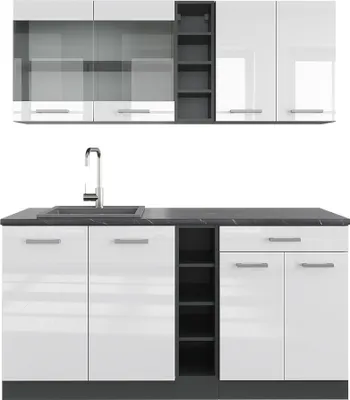 Produktbild von Singleküche Vicco R-Line Weiß Hochglanz/Anthrazit 160 cm , AP Anthrazit, Model 43310