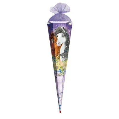 Produktbild von Roth Schultüte 85cm Blumenpferde eckig Tüllverschluss Glitter