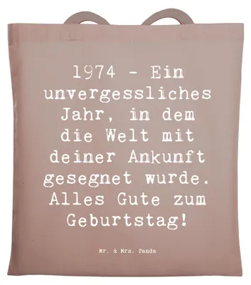 Produktbild von Mr. & Mrs. Panda Jutebeutel Spruch 1974 Geburtstag - Braun Pastell - Geschenk, Glückwunsch, Tasche, Geburtsjahr, Geburtstagsglück, Tote Bag, Schultasche, Shopping