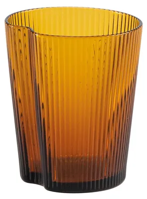 Produktbild von 6er-Set Trinkgläser aus bernsteinfarbenem, mundgeblasenem Glas, stapelbares Design mit vertikaler Rillenstruktur, ideal für den täglichen Gebrauch