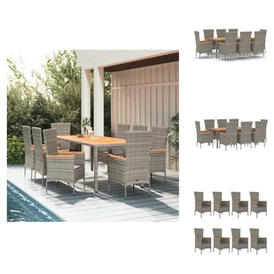 Produktbild von vidaXL 9-tlg. Garten-Essgruppe mit Kissen Grau Poly Rattan -  Gartenstühle