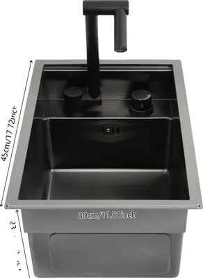 Image de Evier de cuisine, acier inoxydable, design monocuve, noir