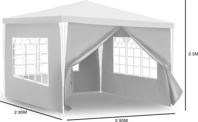Obrázek produktu pro Clanmacy 3 x 3 m zahradní altán se 4 bočními panely přenosný nepromokavý stan party stan, pro zahradní terasu oslava party, bílý
