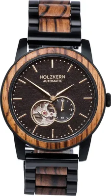 Holzkern Herrenuhr Automatik San Francisco Zebrano/Ahorn 1