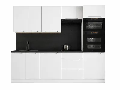 Produktbild von Küchenzeile – Küchenblock – Einbauküche – Komplettküche – Singleküche –  Zivora – KS35-G260 – 260 cm – Weiß / Matt Ohne Arbeitsplatte & Elektrogeräte, KI-generiertes Bild