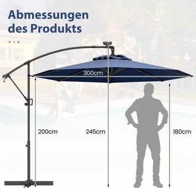 Immagine prodotto di Ombrellone da giardino a LED solare da 300 cm con manovella, blu scuro