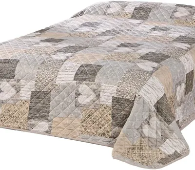 Zdjęcie produktu dla Kołdra patchworkowa na łóżko dwuosobowe - brązowa, 240x260 cm