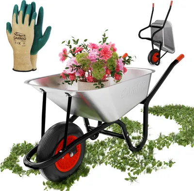 Produktbild von GARMIO® Schubkarre 85 Liter bis 160 kg Garten Bauschubkarre, Luftreifen mit Felge - Wanne verzinkt