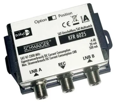 Obrázok produktu pre Schwaiger KFR6025531, 2 vstupy/vstupov, 1 výstupy/výstupov, 950 - 2300 MHz, 4 dB, 75 ohm, 75 ohm