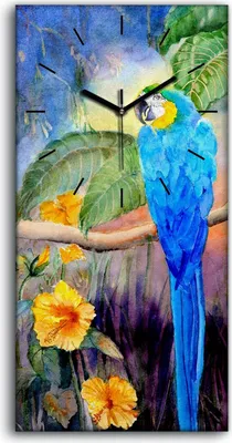 Produktbild von Leinwand Uhr Küche Wohnzimmer Bild 30x60 Gemälde Ast Blätter Tier Vogel Papagei - schwarze Hände