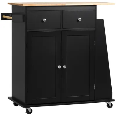 Image de Îlot de cuisine - Chariot de cuisine - Serviteur - Armoire de buffet - Meuble de cuisine - Bicolore : noir et bois de hêtre