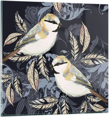 Produktbild von Bilder auf glas - Einteilig - Vögel Blätter Ornament - 40x40cm - Glasbilder - Wandbilder - Bilder - zum Aufhängen bereit - Wanddekoration aus Glas - Glas Bilder - Wandbild auf Glas - GAC40x40-4408