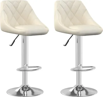 Two cream-colored bar stools on a white background.