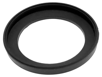 A black rubber ring or gasket is shown from a slightly elevated angle against a white background.