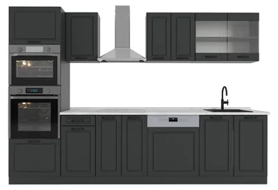 Produktbild von Küchenzeile Vicco R-Line Anthrazit Landhaus 300 cm mit Hochschrank, AP Marmor, Model 53770