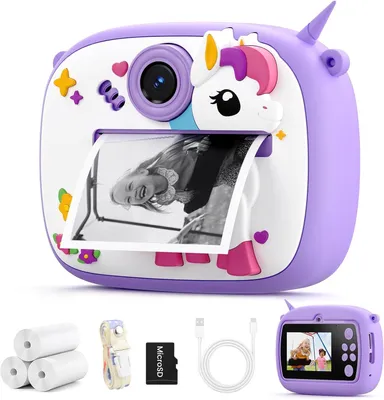 Immagine prodotto di Fotocamera per bambini con stampa istantanea, fotocamera da 1080p con stampa foto, scheda da 32 GB e 3 rotoli di carta da stampa, regali di Natale per bambini e bambine dai 3 ai 12 anni