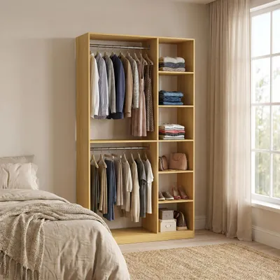 Produktbild von VCM VCM Palosa Kleiderschrank H. 211 x B. 110 x T. 35 cm mit Kleiderstange & Regalfächern Offene Garderobe - Palosa XL