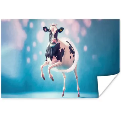 Produktbild von MuchoWow® Poster Kuh - Krone - Ballett - Blau - Rosa 120x80 cm - Bilder