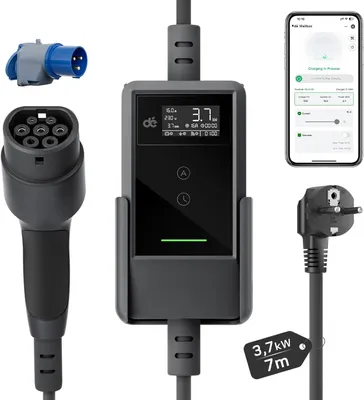 Image de Câble de recharge pour voiture électrique, type 2, avec application et écran - 3,7 kW - 7 mètres