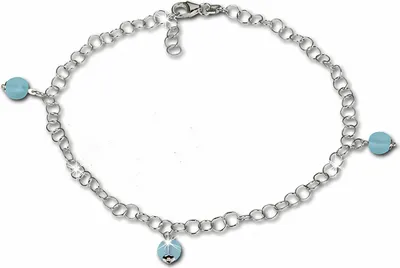 Produktbild von SilberDream Damen-Fußkette 25cm 925er Silber Glas hellblau Kugel SDF011H