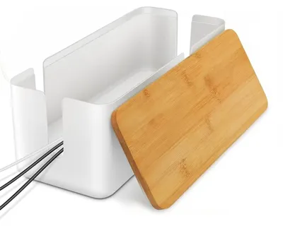 Immagine prodotto di Scatola portacavi scatola per gestione cavi - Coperchio in bambù - 30 x 12 x 11,5 cm - ABS - Bianco
