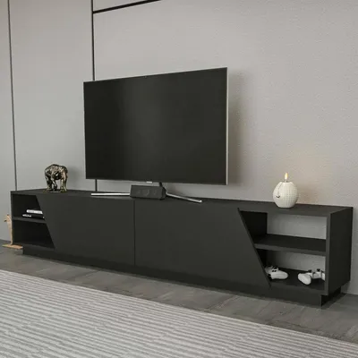 Image de Apat - Meuble TV, 240x37x47h cm Noir Anthracite, 3 Étagères
