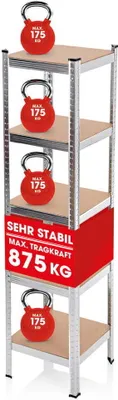 Produktbild von EASYmaxx Schwerlastregal mit 5 belastbaren Holzböden - 40 x 40 x 180 cm - silber/holzfarben
