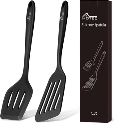 Produktbild von Hotec Pfannenwender-Set aus lebensmittelechtem Silikon, hitzebeständig, antihaftbeschichtet, 2 Stück Schwarz