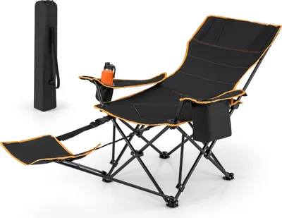 Produktbild von KOMFOTTEU Faltbarer Campingstuhl mit Fußstütze, Campingliege 90° bis 135°verstellbar, Strandstuhl mit Becherhalter & Kühltasche, Angelstuhl bis 150kg für Camping Picknick (1)