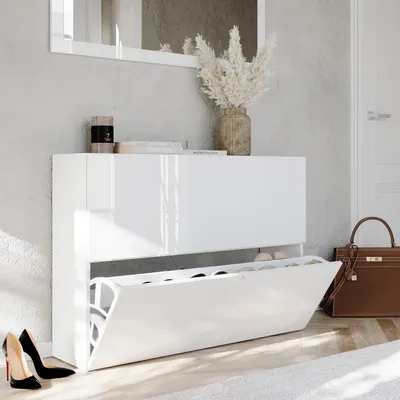 Produktbild von Dmora Schuhschrank Lovero 110x25x75h cm Hochglanz Weiß, 20 Paar, 2 Türen