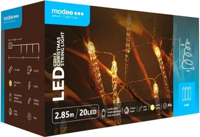 Immagine prodotto di Modee Lighting - Ghirlanda natalizia a LED, 20 LED, 2,85 m, alimentazione 3xAA, bianco caldo, ghiaccioli