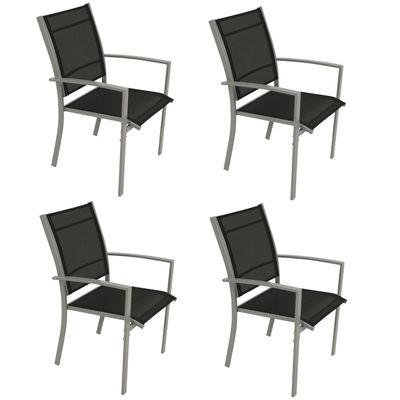 DEGAMO Gartensessel Stapelsessel PINO, Metall + Textilgewebe schwarz, 4 Stück
