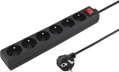 Produktbild von PREMIUMCORD Verlängerungskabel 230V 5m 6 Steckdosen + Schalter, schwarz (ppa6k-05bk)