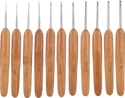Produktbild von Ergonomisches Häkelnadel-Set, Stricknadeln in verschiedenen Größen, Bambusgriff, tragbar, zum Flechten, Weben