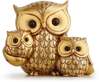 Produktbild von Unyqoos® Goldene Eulenskulptur – handgefertigte, detailreiche Dekofigur für Wohnzimmer & Büro, elegante Geschenkidee, Symbol der Weisheit