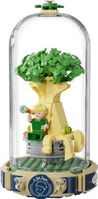 A LEGO model of The Little Prince under a glass dome.