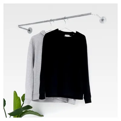 Produktbild von Wandmontierte Kleiderstange in Silber, verschiedene Größen 120x12, Garderobe im Industrial-Stil, handgefertigter Jackenhalter aus Metall, verchromt, verzinkt, teleskopisch, U-Form
