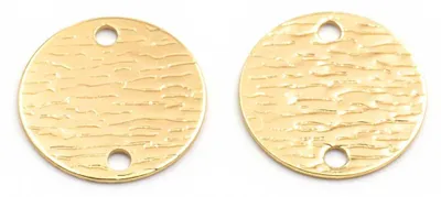 Produktbild von Vintageparts Verbinder rund Messing 18K Goldbeschichtung, Maserung 16 mm, 2 Stück