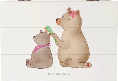 Produktbild von Mr. & Mrs. Panda Truhe Bär Kind 22 x 15 cm - Weiß - Geschenk, Familie, Muttertag, Mutti, fotobox, geschenkkiste, Geschenkbox, Holzbox mit Deckel, Mama, Box