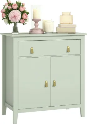 Image de HOMCOM Buffet salon, meuble de rangement avec tiroir, double porte, étagère réglable, poignées en PU, style moderne, buffet salle à manger et cuisine, 80 x 40 x 90 cm, vert clair