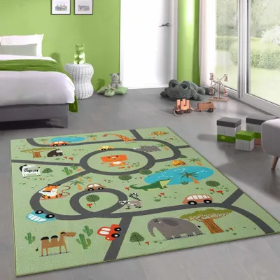 Obrázok produktu pre Detský koberec Safari / koberec na hranie na ulici zelený veľkosť - 100 x 200 cm