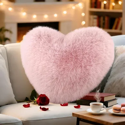 Produktbild von Herzförmiges Kissen – Flauschiges Kusselfen für Wohnzimmer und Schlafzimmer