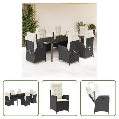 Produktbild von The Living Store 7-tlg. Garten-Essgruppe mit Kissen Schwarz Poly Rattan