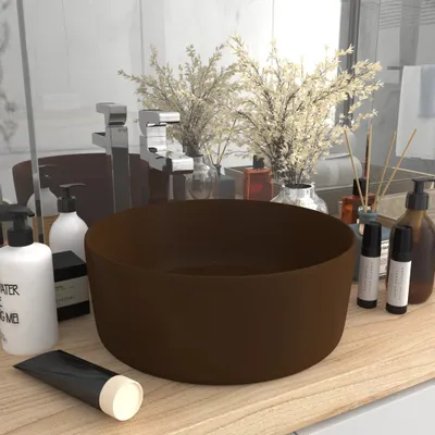 Produktbild von The Living Store s Waschbecken Rund Matt Dunkelbraun 40x15 cm Keramik
