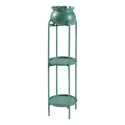 Image de Support pour plantes « Altena » avec pot de fleurs et 2 étagères en métal, 94,5 x 27 x 27 cm, vert