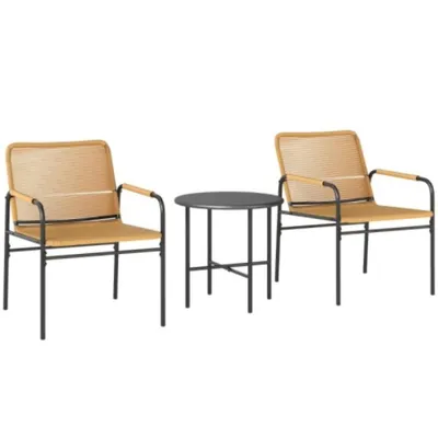 Produktbild von 3-tlg Bistroset, Sitzgruppe, Gartengarnitur mit 2 Gartensesseln, Couchtisch, Balkonmöbel-Set für Garten, Stahl