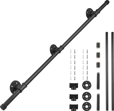Immagine prodotto di Ringhiera per scale - Corrimano a parete - Alluminio - 1,5 m (2 pezzi) - Antiscivolo - Facile da montare - Per interni ed esterni - Nero