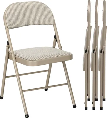 Produktbild von 4er-Set Klappstühle, Tragbare Bürostühle, Stahlbeine, Faltstuhl für Büro, Empfang, Wartezimmer, Leinenoptik Beige