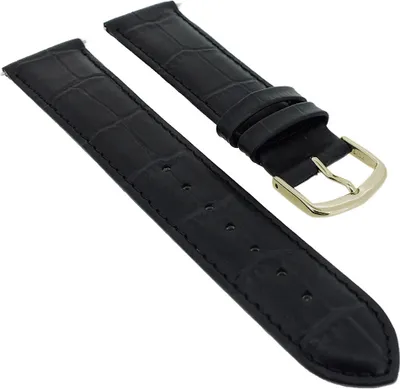 Produktbild von Herzog Louisiana Print > Uhrenarmband schwarz > Leder Krokooptik , Stegbreite:22mm, Schließe:Gelbgolden